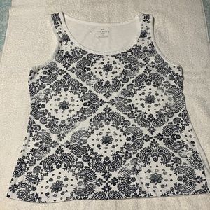 Talbots Sleeveless Top, Size LP, Black/White Bandana Print